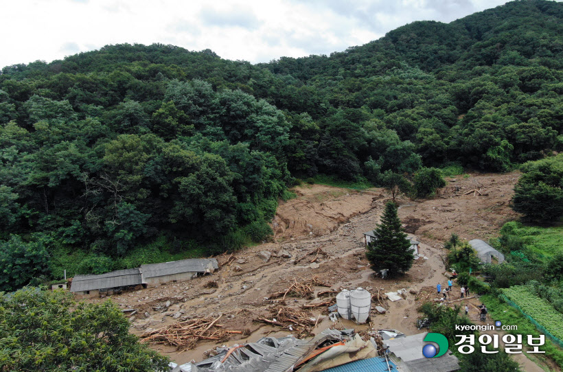 [경인포토]산사태로 토사가 덮친 안성시 일죽면 양계장