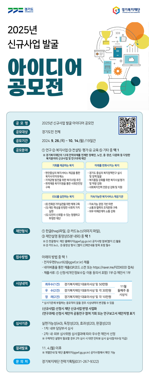 경기복지재단이 2025년 신규사업 발굴 아이디어 공모전을 진행한다. /경기복지재단 제공