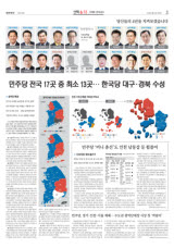 [광역단체장]민주당 전국 17곳 중 최소 13곳… 한국당 대구·경북 수성